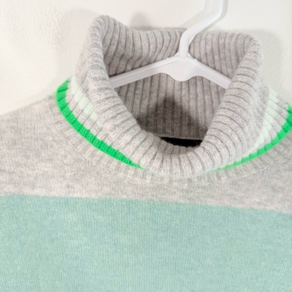 J. Crew Striped Turtleneck Sweater Supersoft Yarn Wool Mint Gray Small BD045 - Picture 9 of 12